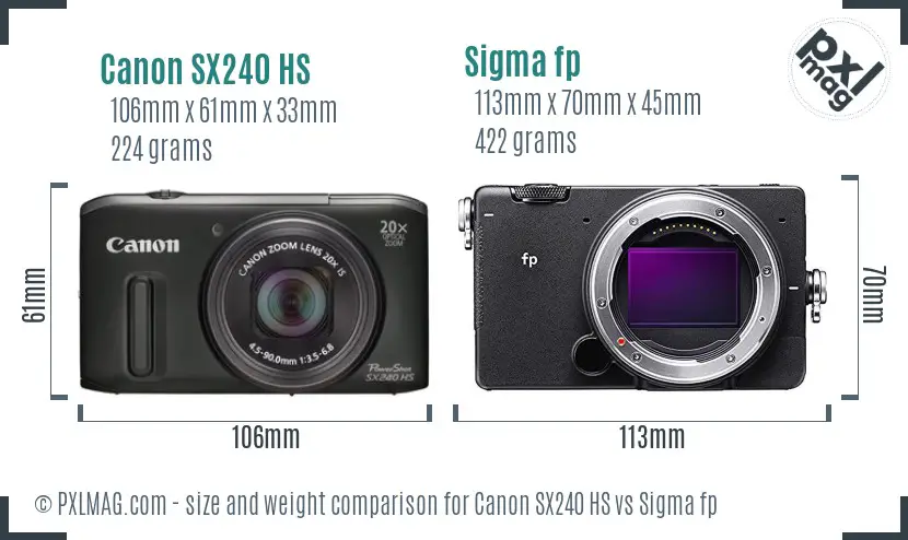 Canon SX240 HS vs Sigma fp size comparison