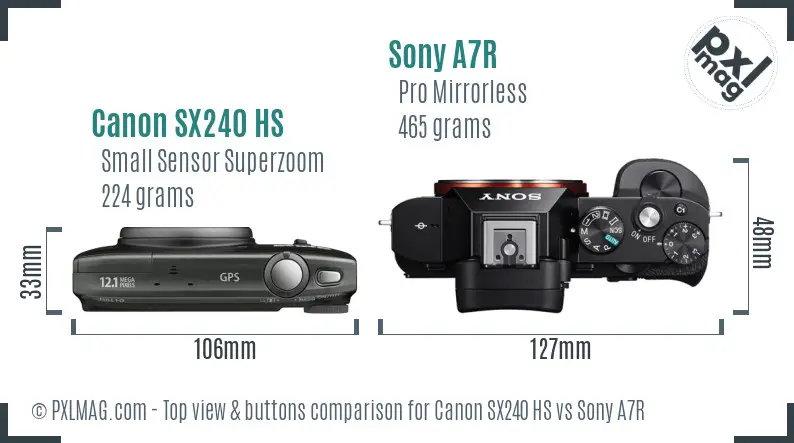Canon SX240 HS vs Sony A7R top view buttons comparison