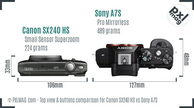 Canon SX240 HS vs Sony A7S top view buttons comparison
