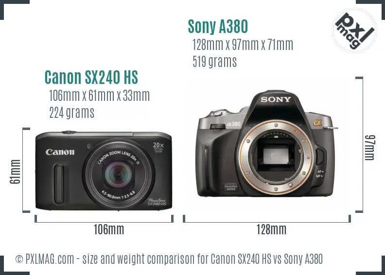 Canon SX240 HS vs Sony A380 size comparison Canon SX240 HS vs Sony A380 size comparison