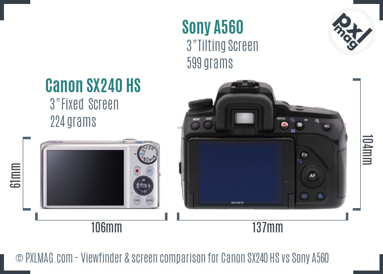 Canon SX240 HS vs Sony A560 Screen and Viewfinder comparison