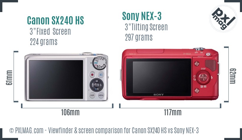 Canon SX240 HS vs Sony NEX-3 Screen and Viewfinder comparison