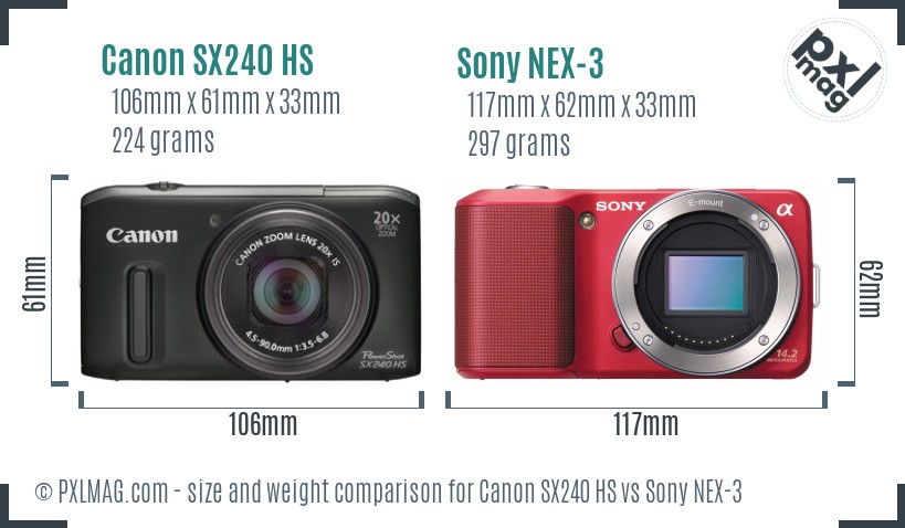 Canon SX240 HS vs Sony NEX-3 size comparison