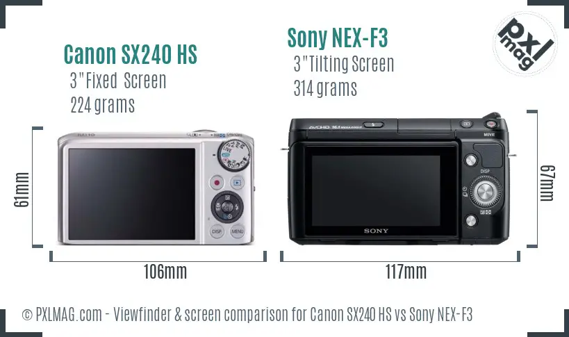 Canon SX240 HS vs Sony NEX-F3 Screen and Viewfinder comparison