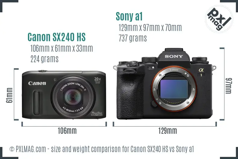Canon SX240 HS vs Sony a1 size comparison Canon SX240 HS vs Sony a1 size comparison