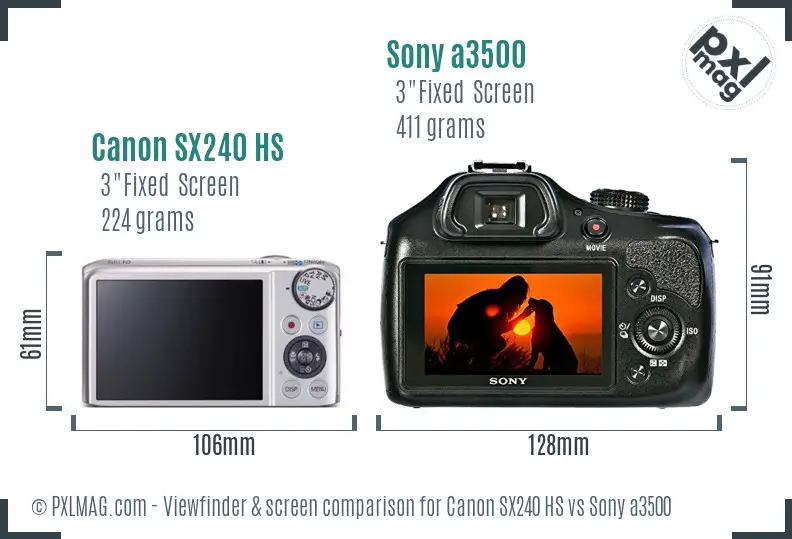 Canon SX240 HS vs Sony a3500 Screen and Viewfinder comparison