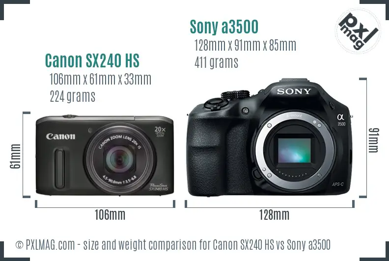 Canon SX240 HS vs Sony a3500 size comparison