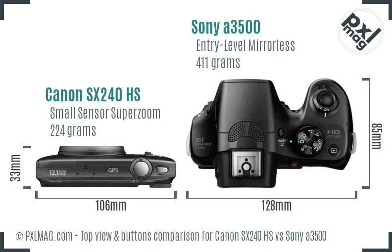 Canon SX240 HS vs Sony a3500 top view buttons comparison