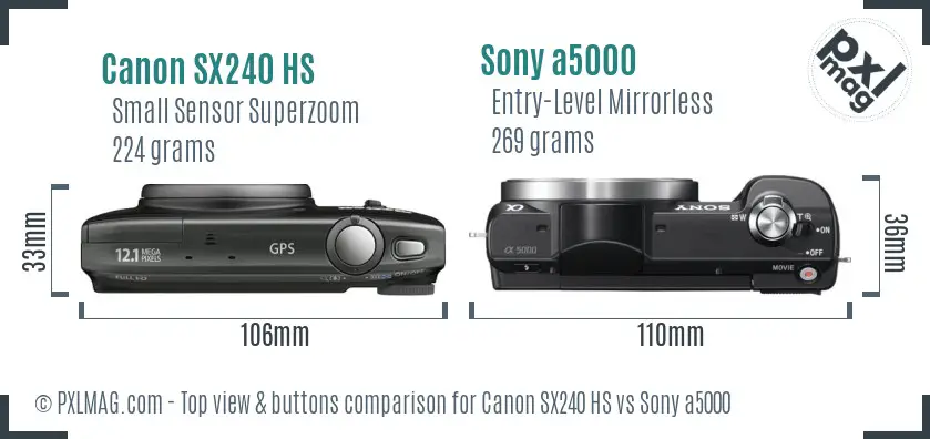 Canon SX240 HS vs Sony a5000 top view buttons comparison