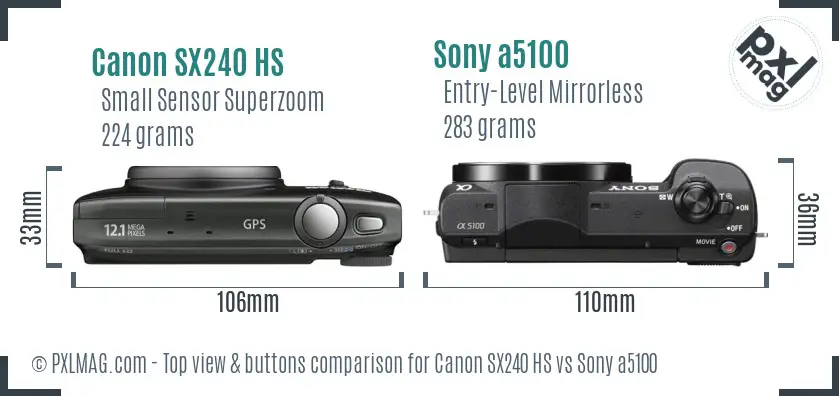 Canon SX240 HS vs Sony a5100 top view buttons comparison