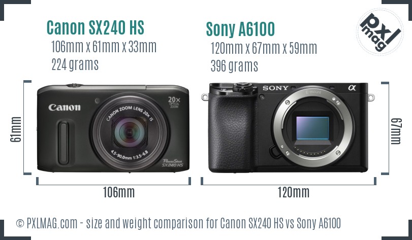 Canon SX240 HS vs Sony A6100 size comparison