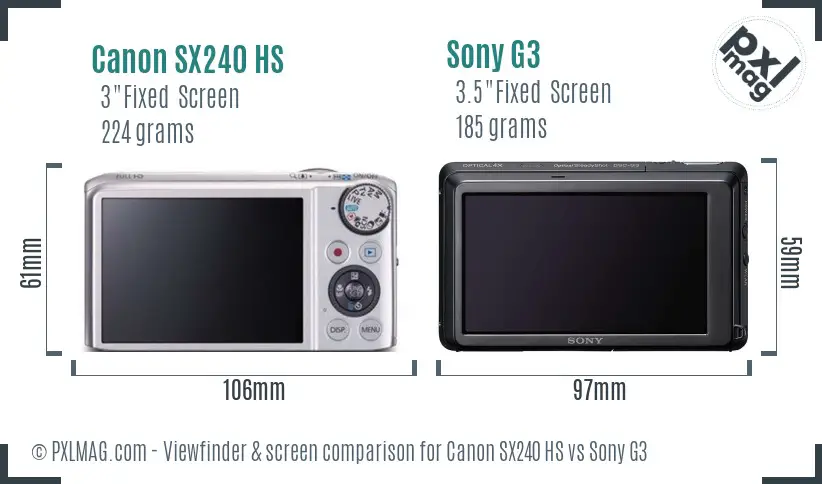 Canon SX240 HS vs Sony G3 Screen and Viewfinder comparison Canon SX240 HS vs Sony G3 Screen and Viewfinder comparison