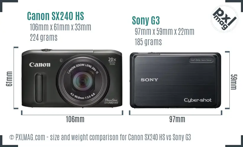 Canon SX240 HS vs Sony G3 size comparison Canon SX240 HS vs Sony G3 size comparison