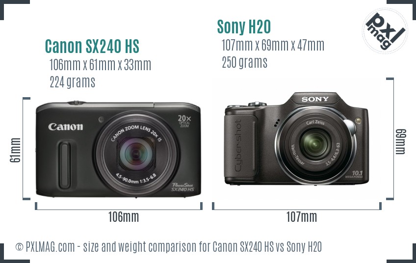 Canon SX240 HS vs Sony H20 size comparison