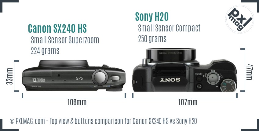 Canon SX240 HS vs Sony H20 top view buttons comparison