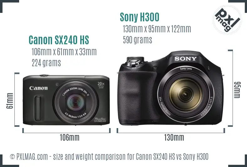 Canon SX240 HS vs Sony H300 size comparison