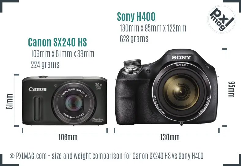 Canon SX240 HS vs Sony H400 size comparison