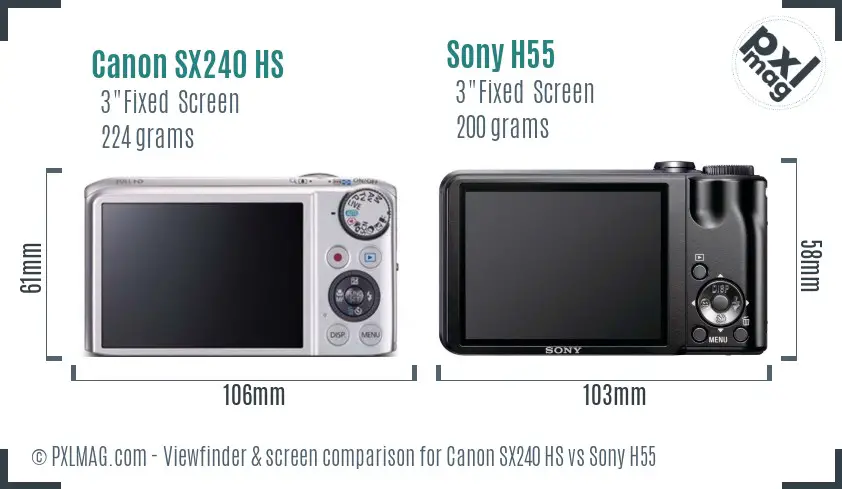 Canon SX240 HS vs Sony H55 Screen and Viewfinder comparison