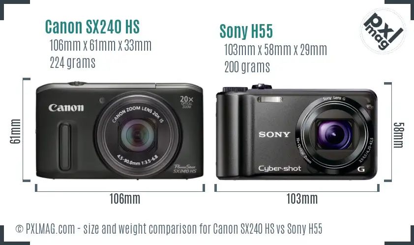 Canon SX240 HS vs Sony H55 size comparison