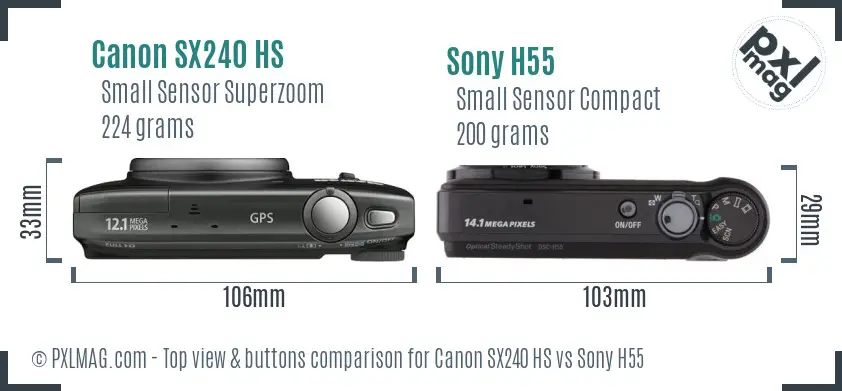 Canon SX240 HS vs Sony H55 top view buttons comparison