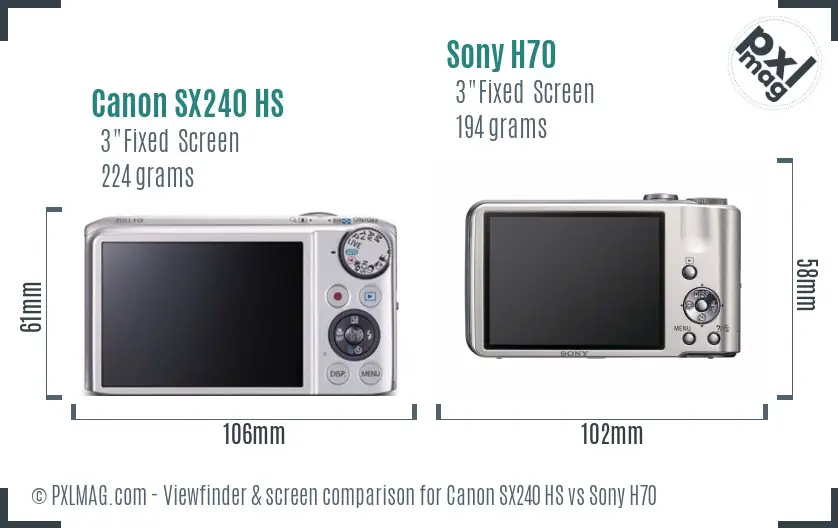 Canon SX240 HS vs Sony H70 Screen and Viewfinder comparison