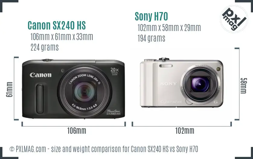 Canon SX240 HS vs Sony H70 size comparison