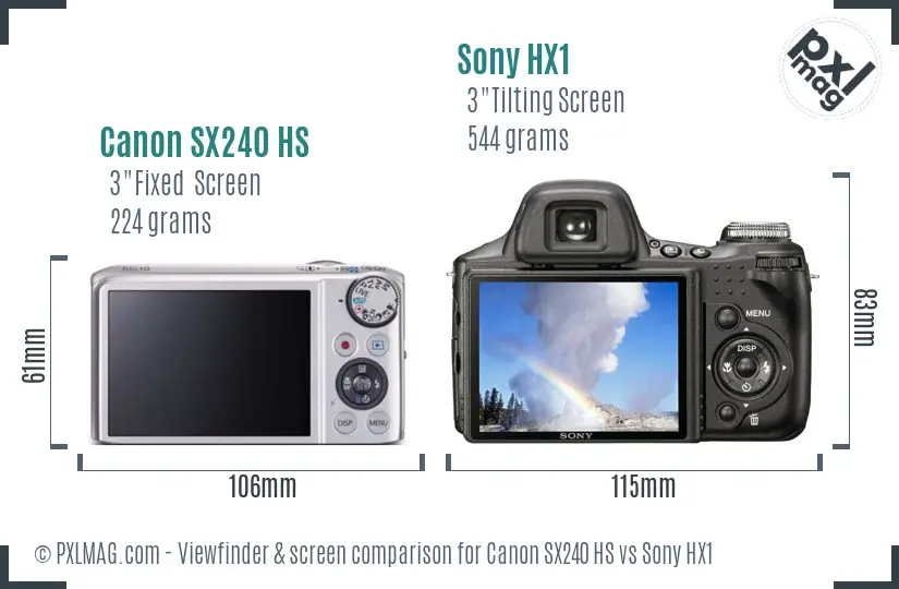 Canon SX240 HS vs Sony HX1 Screen and Viewfinder comparison