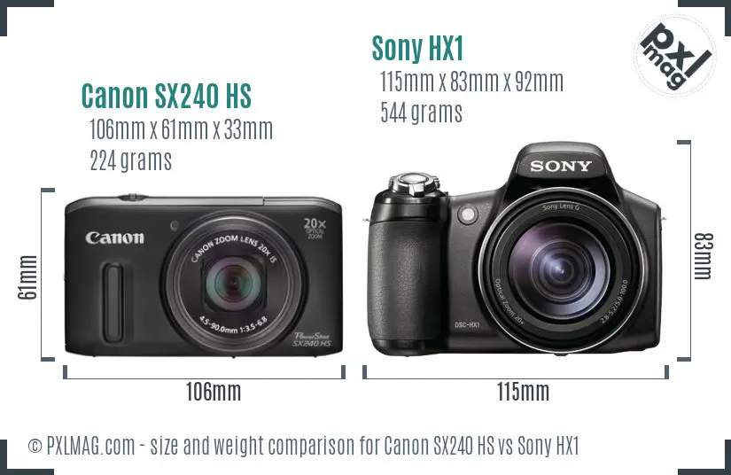 Canon SX240 HS vs Sony HX1 size comparison
