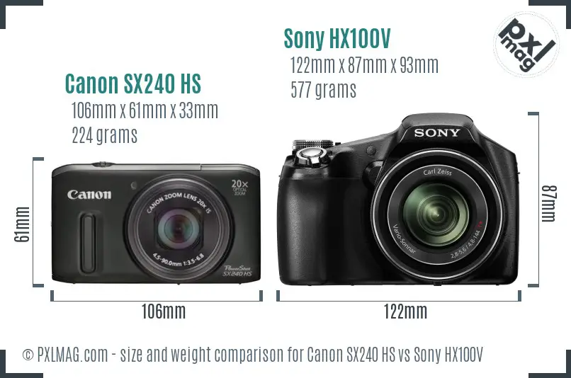 Canon SX240 HS vs Sony HX100V size comparison