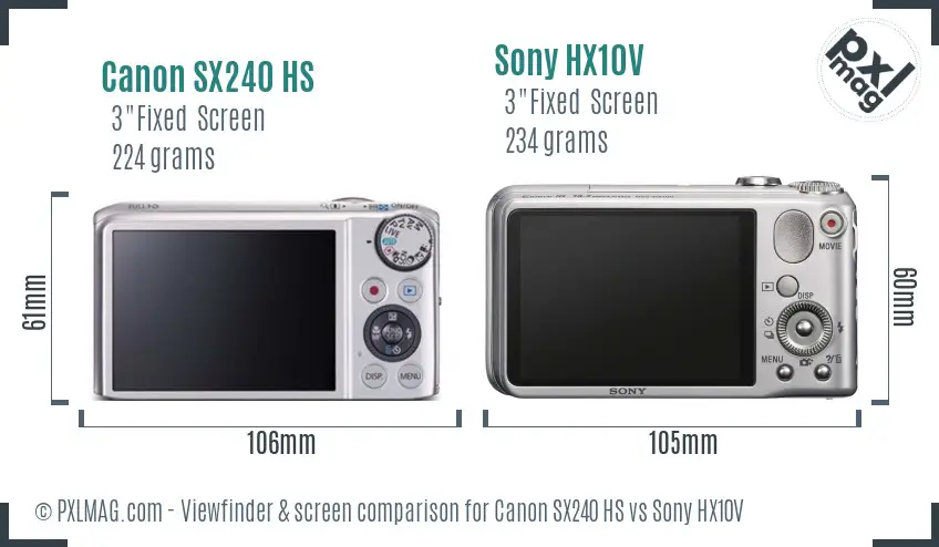 Canon SX240 HS vs Sony HX10V Screen and Viewfinder comparison