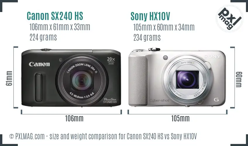 Canon SX240 HS vs Sony HX10V size comparison