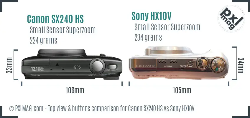 Canon SX240 HS vs Sony HX10V top view buttons comparison