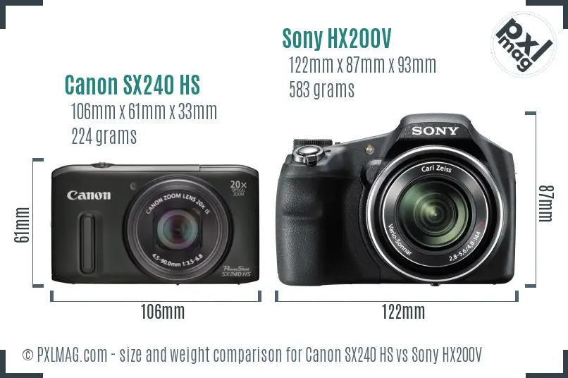 Canon SX240 HS vs Sony HX200V size comparison