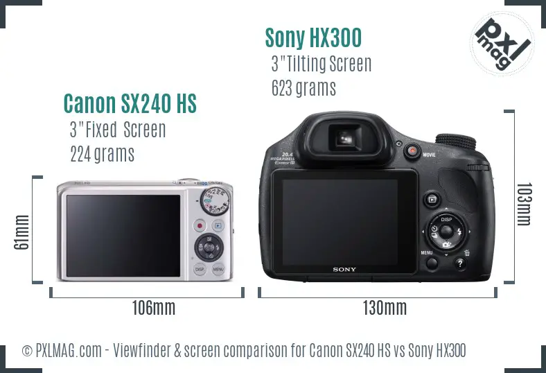 Canon SX240 HS vs Sony HX300 Screen and Viewfinder comparison