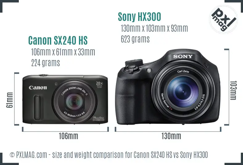Canon SX240 HS vs Sony HX300 size comparison