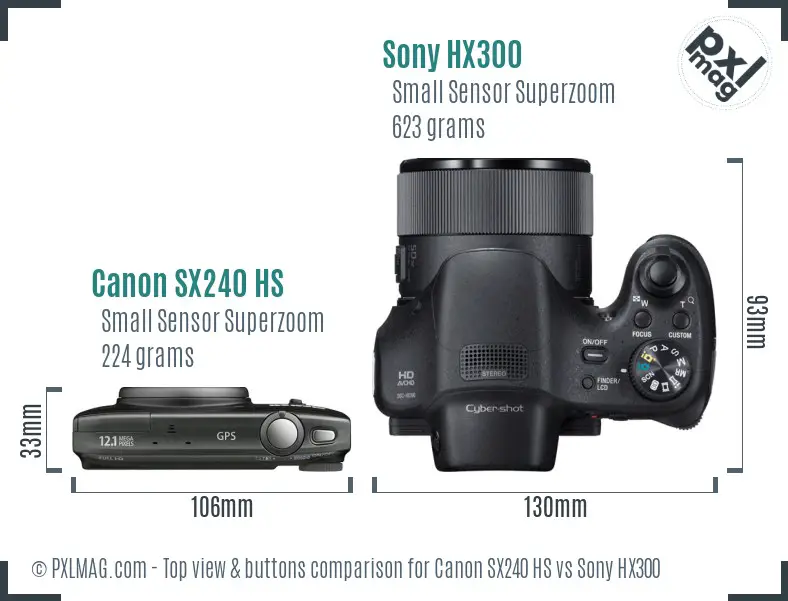 Canon SX240 HS vs Sony HX300 top view buttons comparison