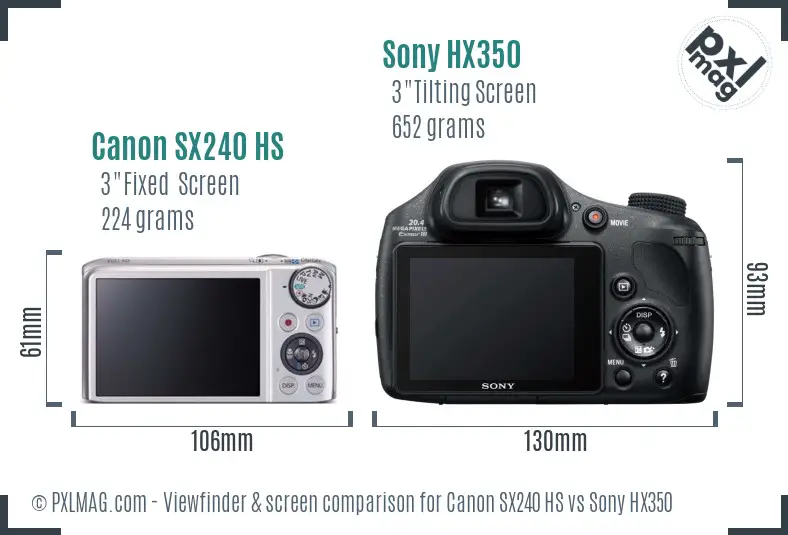 Canon SX240 HS vs Sony HX350 Screen and Viewfinder comparison