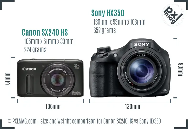 Canon SX240 HS vs Sony HX350 size comparison