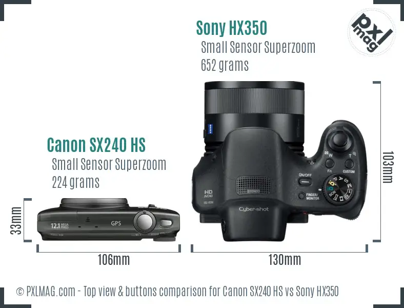 Canon SX240 HS vs Sony HX350 top view buttons comparison