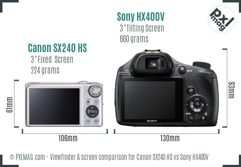 Canon SX240 HS vs Sony HX400V Screen and Viewfinder comparison