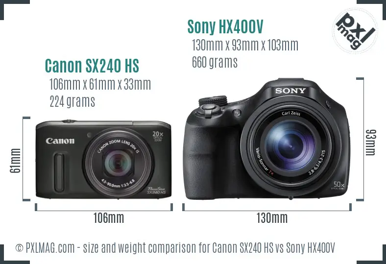 Canon SX240 HS vs Sony HX400V size comparison Canon SX240 HS vs Sony HX400V size comparison