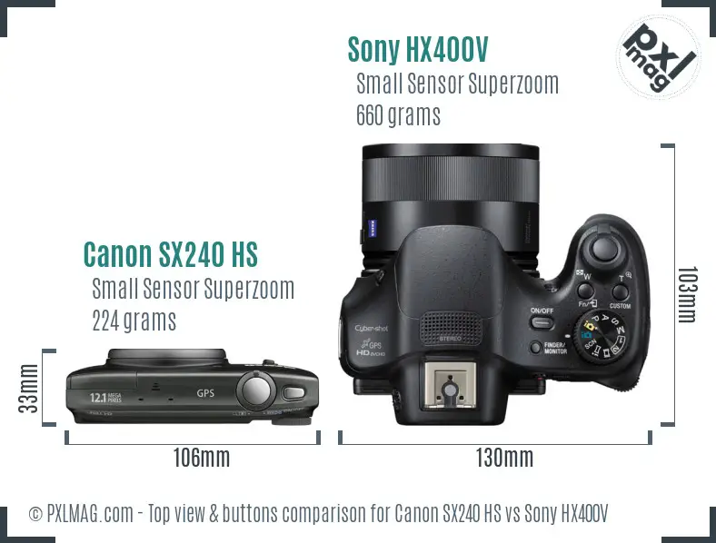Canon SX240 HS vs Sony HX400V top view buttons comparison