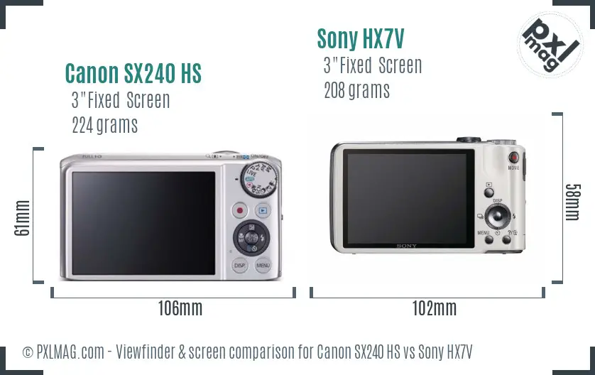 Canon SX240 HS vs Sony HX7V Screen and Viewfinder comparison