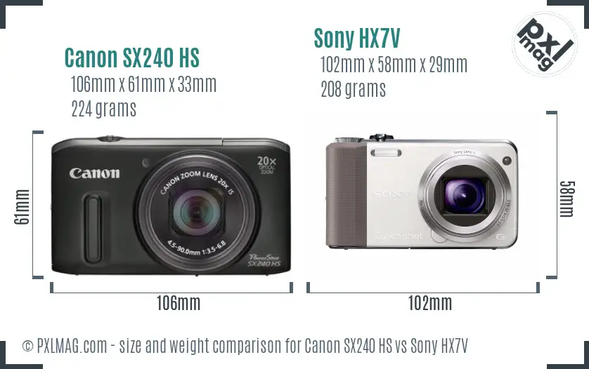 Canon SX240 HS vs Sony HX7V size comparison