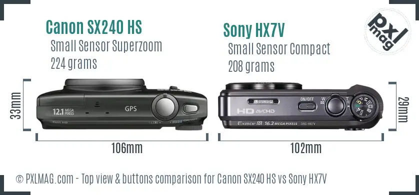 Canon SX240 HS vs Sony HX7V top view buttons comparison