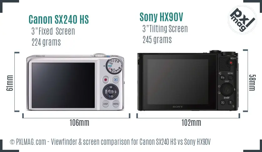 Canon SX240 HS vs Sony HX90V Screen and Viewfinder comparison