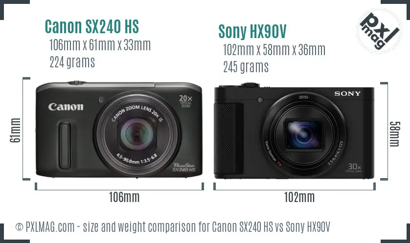 Canon SX240 HS vs Sony HX90V size comparison