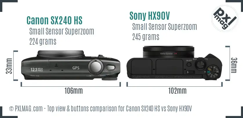 Canon SX240 HS vs Sony HX90V top view buttons comparison