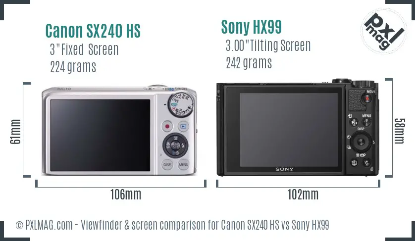 Canon SX240 HS vs Sony HX99 Screen and Viewfinder comparison