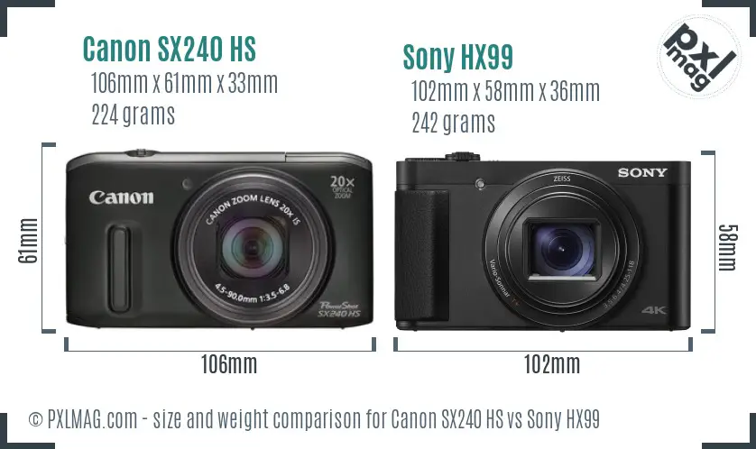Canon SX240 HS vs Sony HX99 size comparison